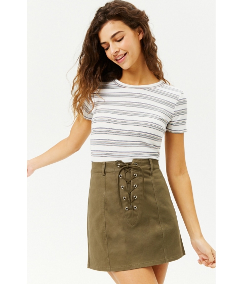 Image of Imbracaminte Femei Forever21 Lace-Up A-Line Mini Skirt LIGHT OLIVE