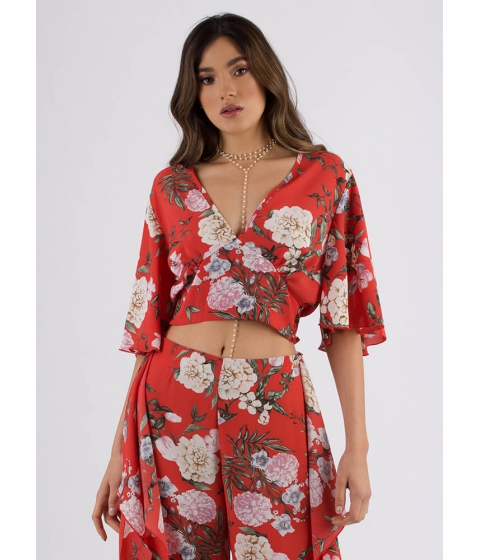 Imbracaminte Femei CheapChic Pick Flowers Floral Bell Sleeve Crop Top Coral pret