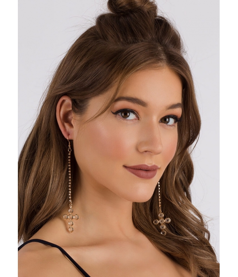 Accesorii Femei CheapChic Long Story Jeweled Cross Charm Earrings Gold pret