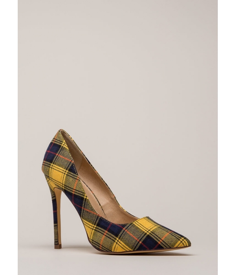 Image of Incaltaminte Femei CheapChic Plaid Girls Finish First Pointy Pumps Yellow