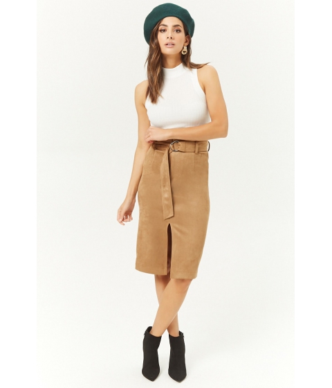 Imbracaminte Femei Forever21 Faux Suede Belted Midi Skirt TAUPE pret