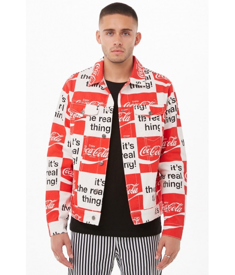 Imbracaminte Barbati Forever21 Checkered Coca-Cola Graphic Denim Jacket CREAMRED pret