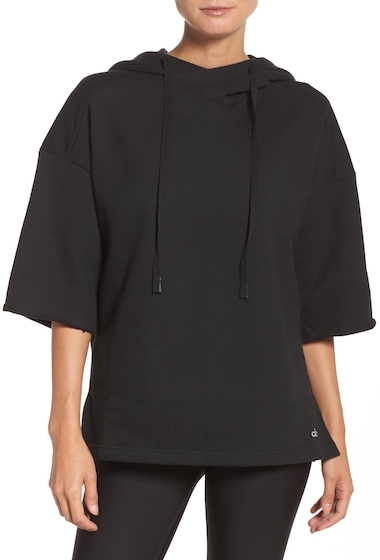 Image of Imbracaminte Femei Alo Crop Sleeve Oversize Hoodie BLACK