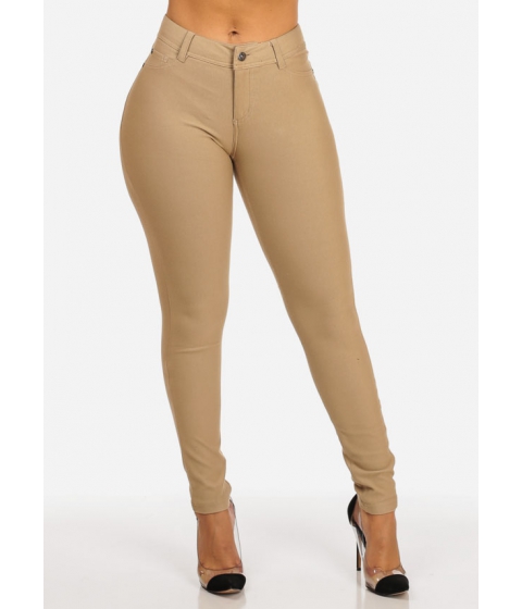 Image of Imbracaminte Femei CheapChic Mid Waist Solid Khaki One Button Zip Up Closure Stretchy Pants Multicolor