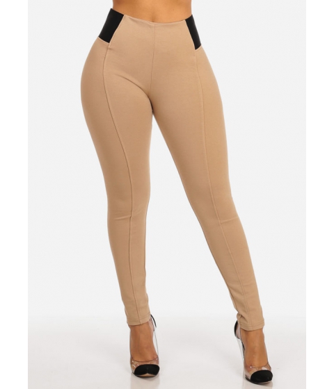Image of Imbracaminte Femei CheapChic Solid Khaki High Waisted Stretchy Black Elastic Band Skinny Pants Multicolor