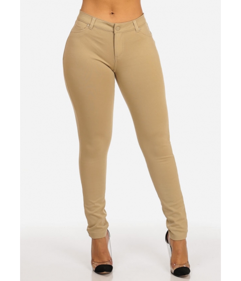 Image of Imbracaminte Femei CheapChic Mid Waist One Button Zip Up Closure Khaki Stretchy Skinny Pants Multicolor