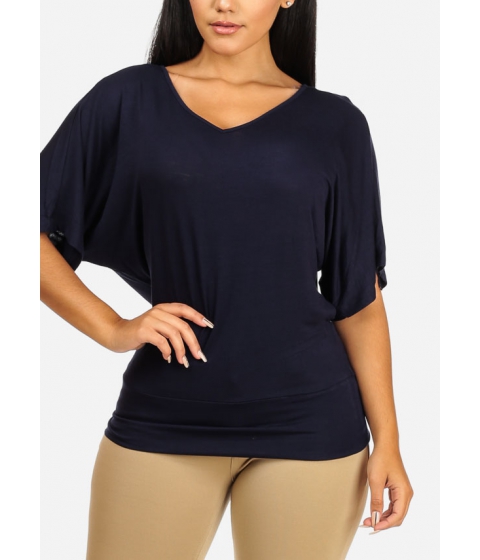 Image of Imbracaminte Femei CheapChic Basic Navy Short Sleeve Casual Lightweight Round Neck Top Multicolor