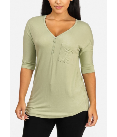 Image of Imbracaminte Femei CheapChic Basic Lightweight Green Short Sleeve One Pocket Top Multicolor