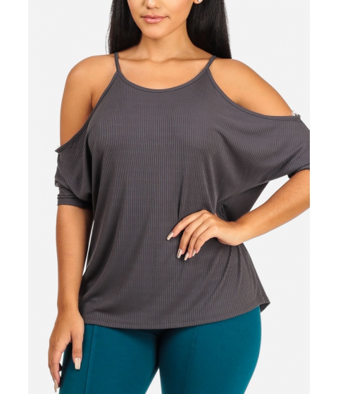 Imbracaminte Femei CheapChic Solid Grey Stretchy Cold Shoulder Short Sleeve Cute Slip On Top Multicolor pret