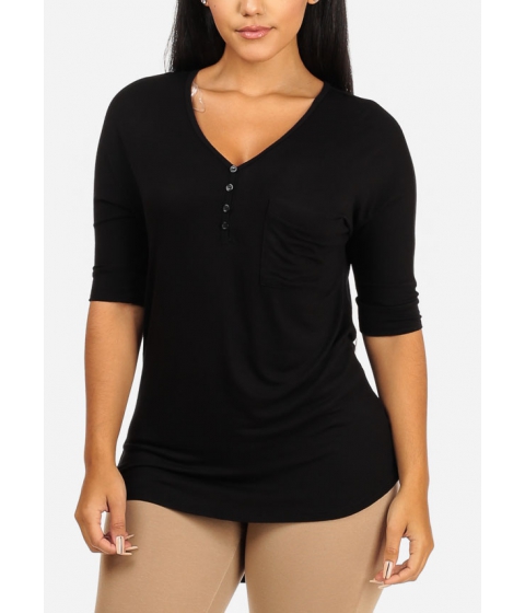Image of Imbracaminte Femei CheapChic Basic Lightweight Black Short Sleeve One Pocket Top Multicolor
