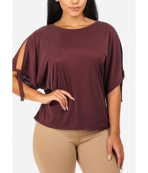 Image of Imbracaminte Femei CheapChic Casual Mauve Ribbed Short Sleeve Top With Tie Knots Multicolor