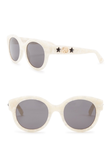 Image of Ochelari Femei Gucci 51mm Studded Rounded Sunglasses IVORY-IVORY-GREY