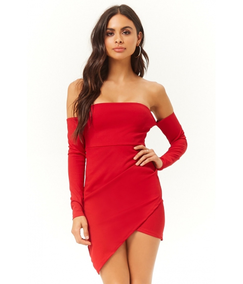 Image of Imbracaminte Femei Forever21 Off-the-Shoulder Tulip Dress RED