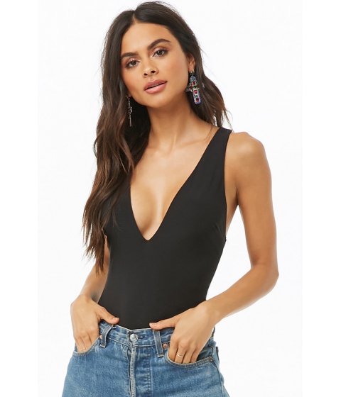 Image of Imbracaminte Femei Forever21 Plunging Thong Bodysuit BLACK