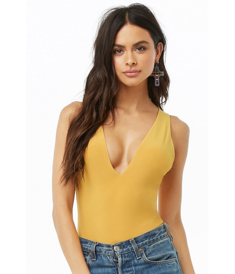 Image of Imbracaminte Femei Forever21 Plunging Thong Bodysuit MUSTARD