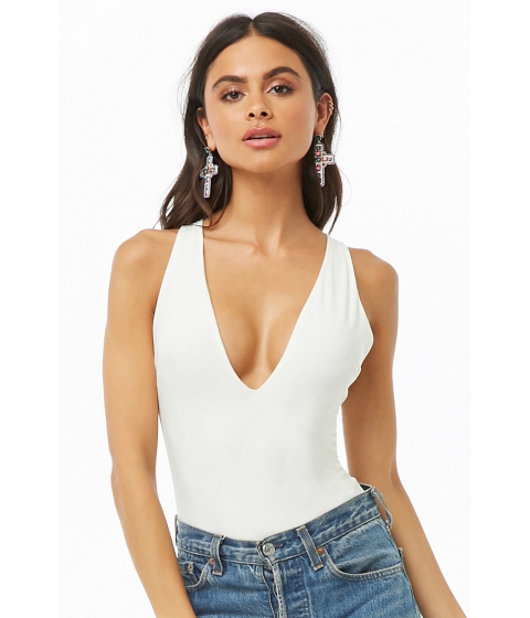 Imbracaminte Femei Forever21 Plunging Thong Bodysuit WHITE pret