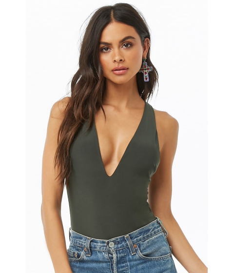 Image of Imbracaminte Femei Forever21 Plunging Thong Bodysuit OLIVE
