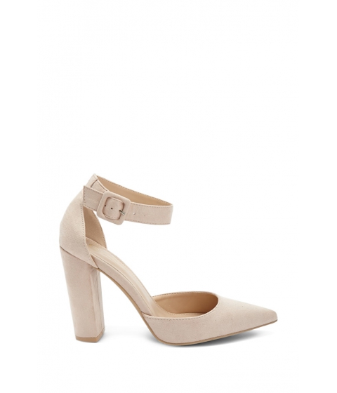 Image of Incaltaminte Femei Forever21 Faux Suede Pointed Ankle-Strap Heels NUDE