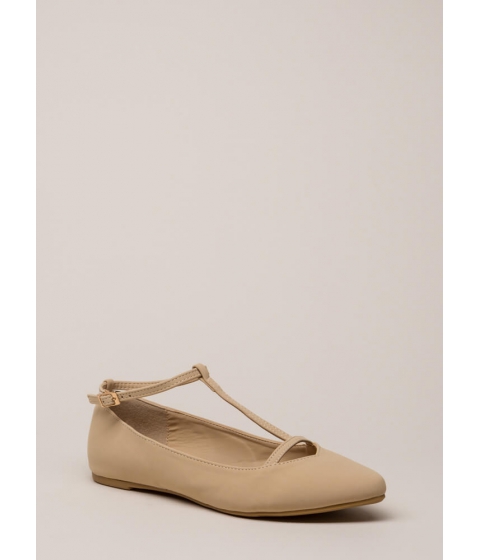 Image of Incaltaminte Femei CheapChic The Definition Of Style T-strap Flats Nude