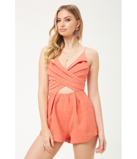 Imbracaminte Femei Forever21 Selfie Leslie Pleated Crossover Romper CORAL pret