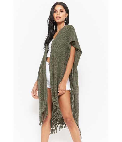 Image of Imbracaminte Femei Forever21 Longline Purl-Knit Poncho OLIVE
