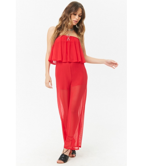 Image of Imbracaminte Femei Forever21 Mesh Flounce Jumpsuit RED