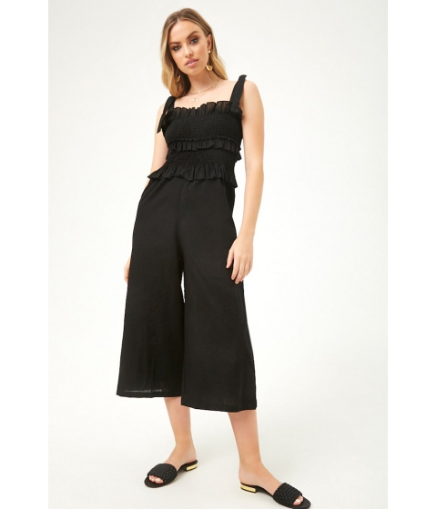 Image of Imbracaminte Femei Forever21 Tee Ink Smocked Linen Jumpsuit BLACK
