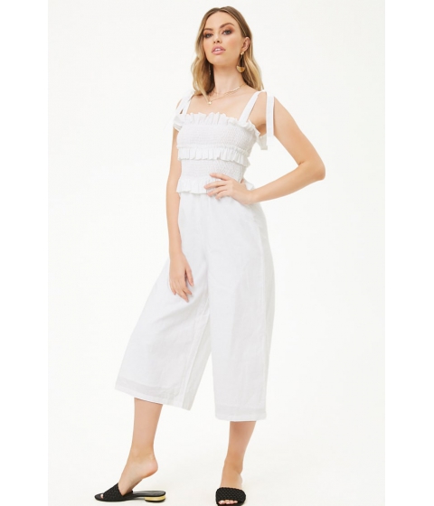 Image of Imbracaminte Femei Forever21 Tee Ink Smocked Linen Jumpsuit WHITE