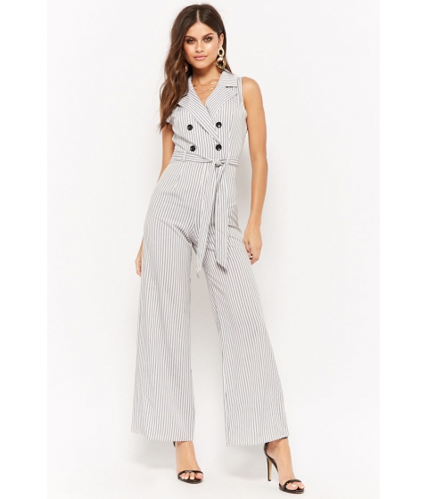 Imbracaminte Femei Forever21 Striped Double-Breasted Jumpsuit WHITE pret