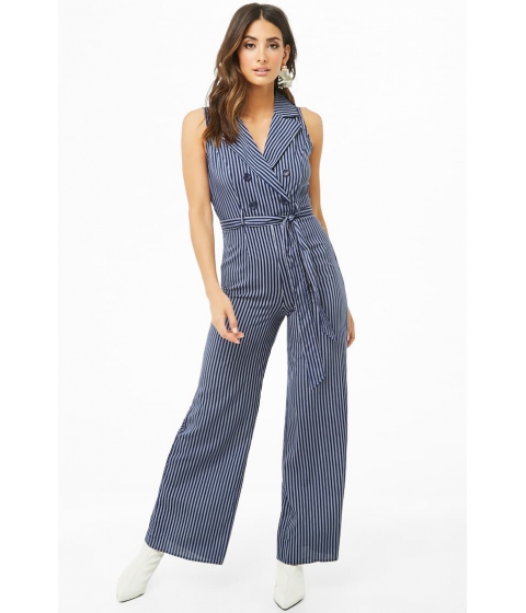 Image of Imbracaminte Femei Forever21 Striped Double-Breasted Jumpsuit NAVY
