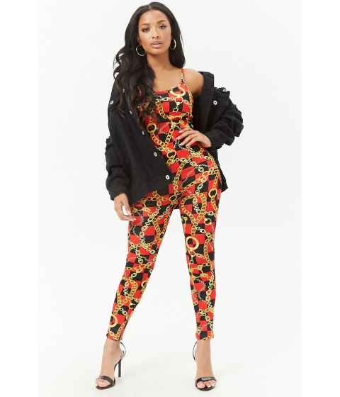 Image of Imbracaminte Femei Forever21 Chain-link Jumpsuit REDMULTI
