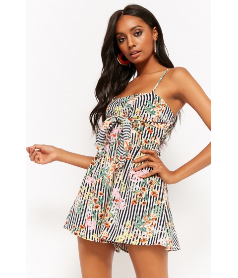 Image of Imbracaminte Femei Forever21 Floral Striped Romper BLACKMULTI