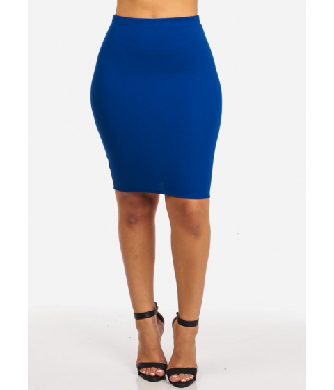 Image of Imbracaminte Femei CheapChic High Waisted Slim Fit Stretchy Rib Royal Blue Casual Skirt Multicolor