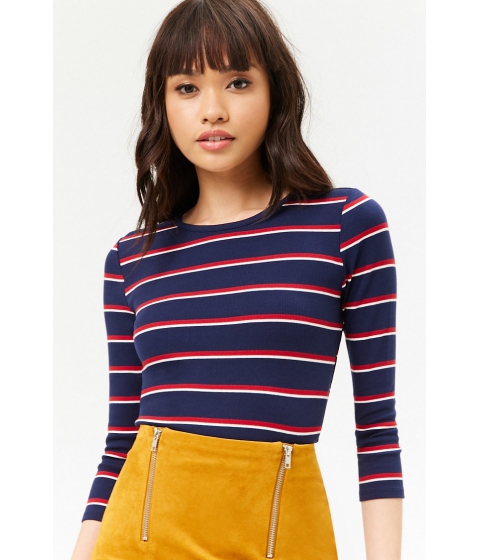 Imbracaminte Femei Forever21 Striped Lettuce-Edge Top NAVYRED pret