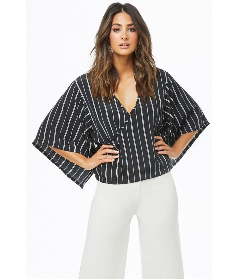 Image of Imbracaminte Femei Forever21 Striped Faux-Wrap Top BLACK