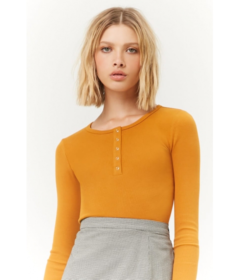 Image of Imbracaminte Femei Forever21 Ribbed Henley Top GOLD