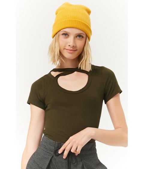 Image of Imbracaminte Femei Forever21 Ribbed Crisscross Scoop-Neck Top OLIVE