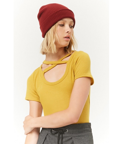 Image of Imbracaminte Femei Forever21 Ribbed Crisscross Scoop-Neck Top MUSTARD