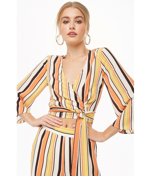 Image of Imbracaminte Femei Forever21 Striped Crepe Wrap Top IVORYCORAL
