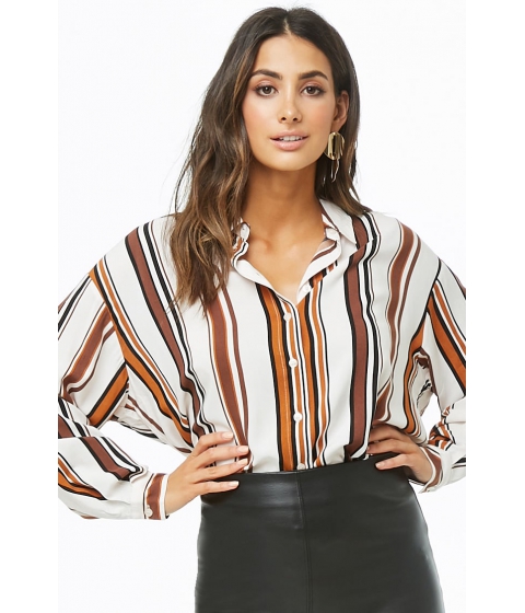 Imbracaminte Femei Forever21 High-Low Striped Shirt CREAMBROWN pret