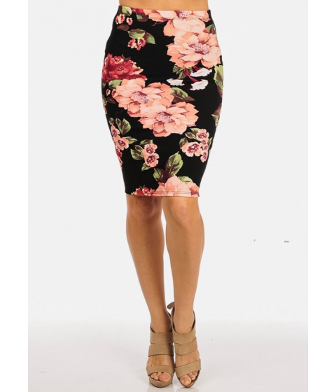 Image of Imbracaminte Femei CheapChic Black High Rise Floral Knee Length Pencil Skirt Multicolor