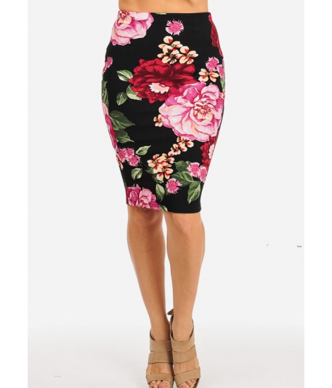 Image of Imbracaminte Femei CheapChic Black Floral High Waist Pencil Midi Skirt Multicolor