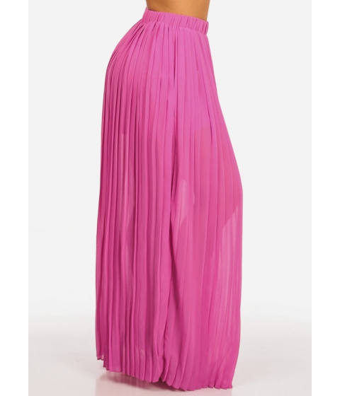 Image of Imbracaminte Femei CheapChic Stylish Fuchsia Casual High Waisted Pleated Design Maxi Skirt Multicolor
