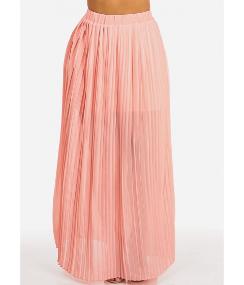 Image of Imbracaminte Femei CheapChic Casual High Waisted Pleated Design Stylish Peach Maxi Skirt Multicolor