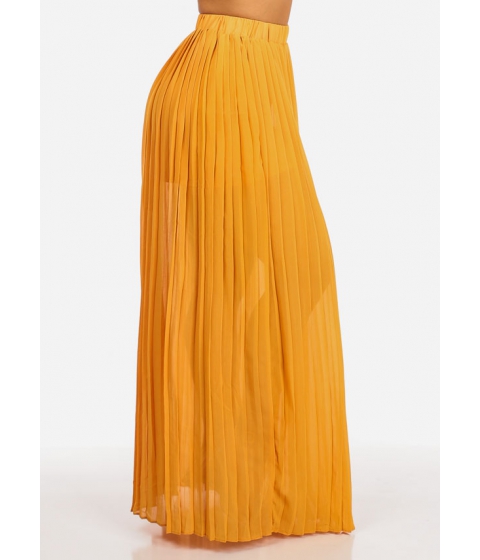 Image of Imbracaminte Femei CheapChic Pleated Design Casual High Waisted Stylish Orange Maxi Skirt Multicolor