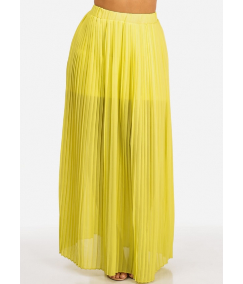 Image of Imbracaminte Femei CheapChic Casual Yellow High Waist Pleated Design Stylish Maxi Skirt Multicolor