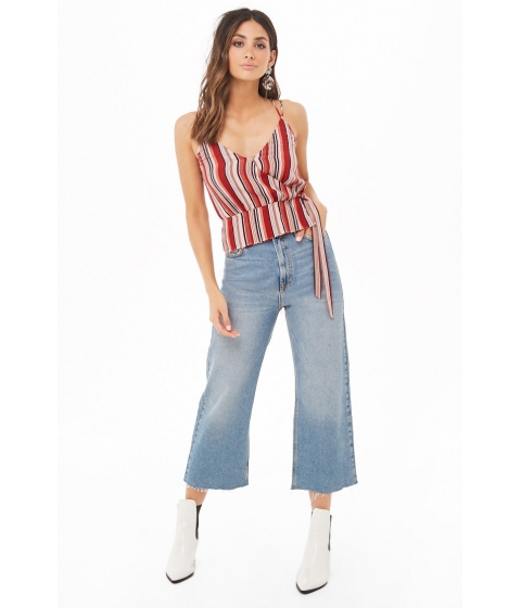 Image of Imbracaminte Femei Forever21 Striped Faux Wrap Cami RED