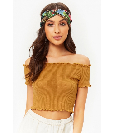 Image of Imbracaminte Femei Forever21 Lettuce-Edge Off-the-Shoulder Crop Top MUSTARD