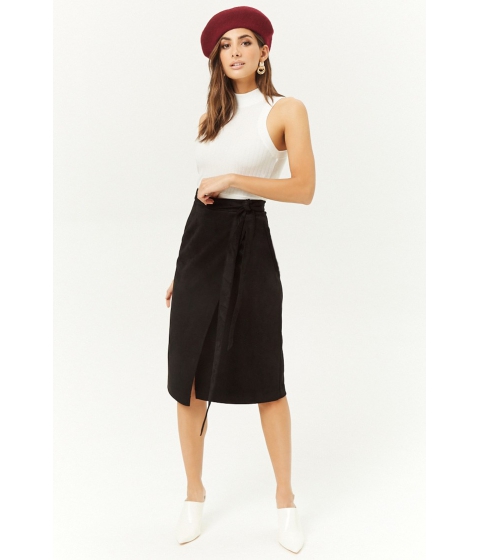 Image of Imbracaminte Femei Forever21 Faux Suede Belted Tulip-Hem Skirt BLACK