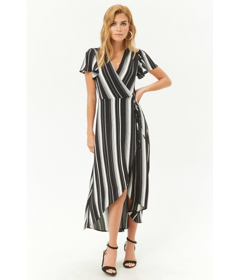 Image of Imbracaminte Femei Forever21 Crepe Striped High-Low Wrap Dress BLACKIVORY